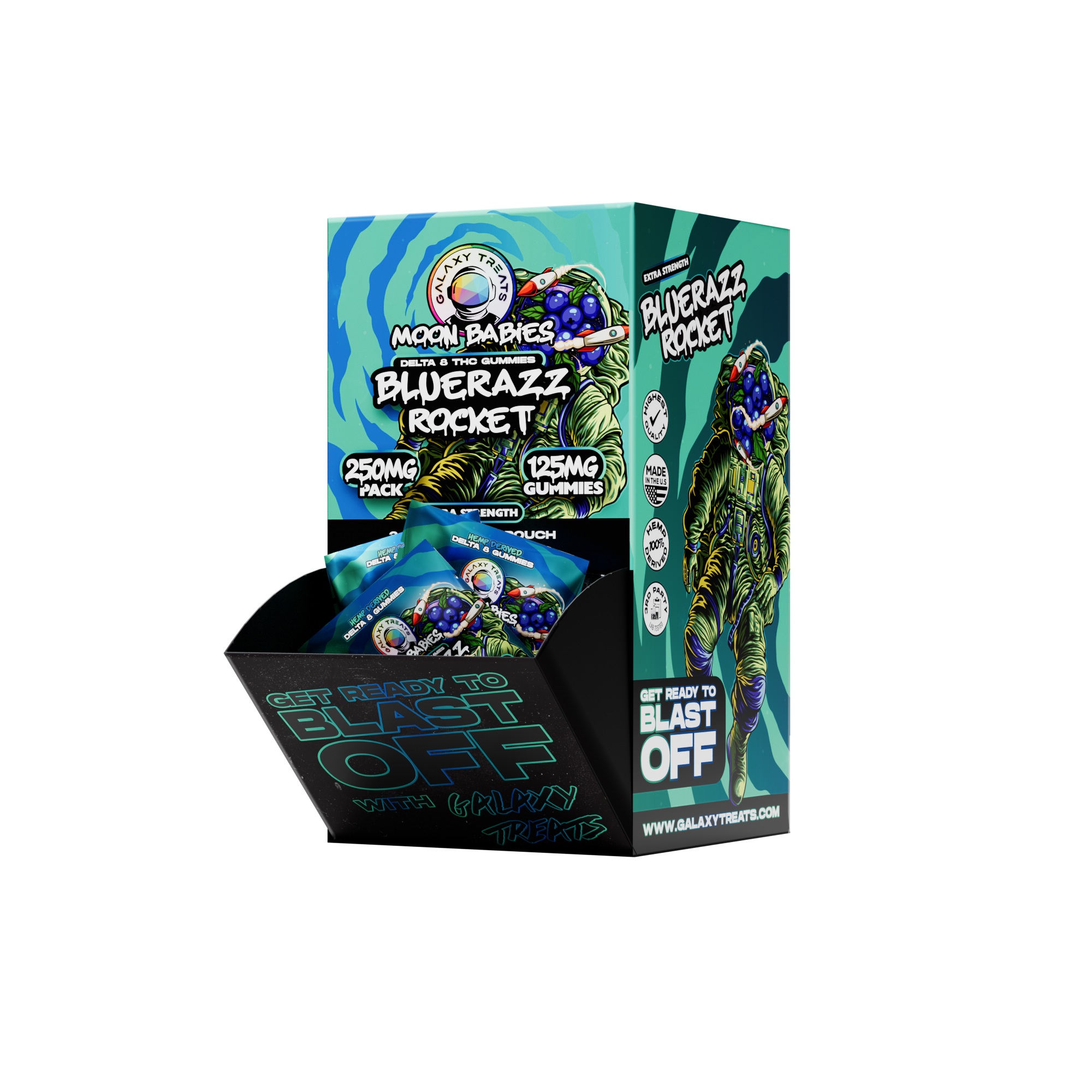 125mg D8 Gummies - BLUERAZZ ROCKET - 2pk/50ct Feeder