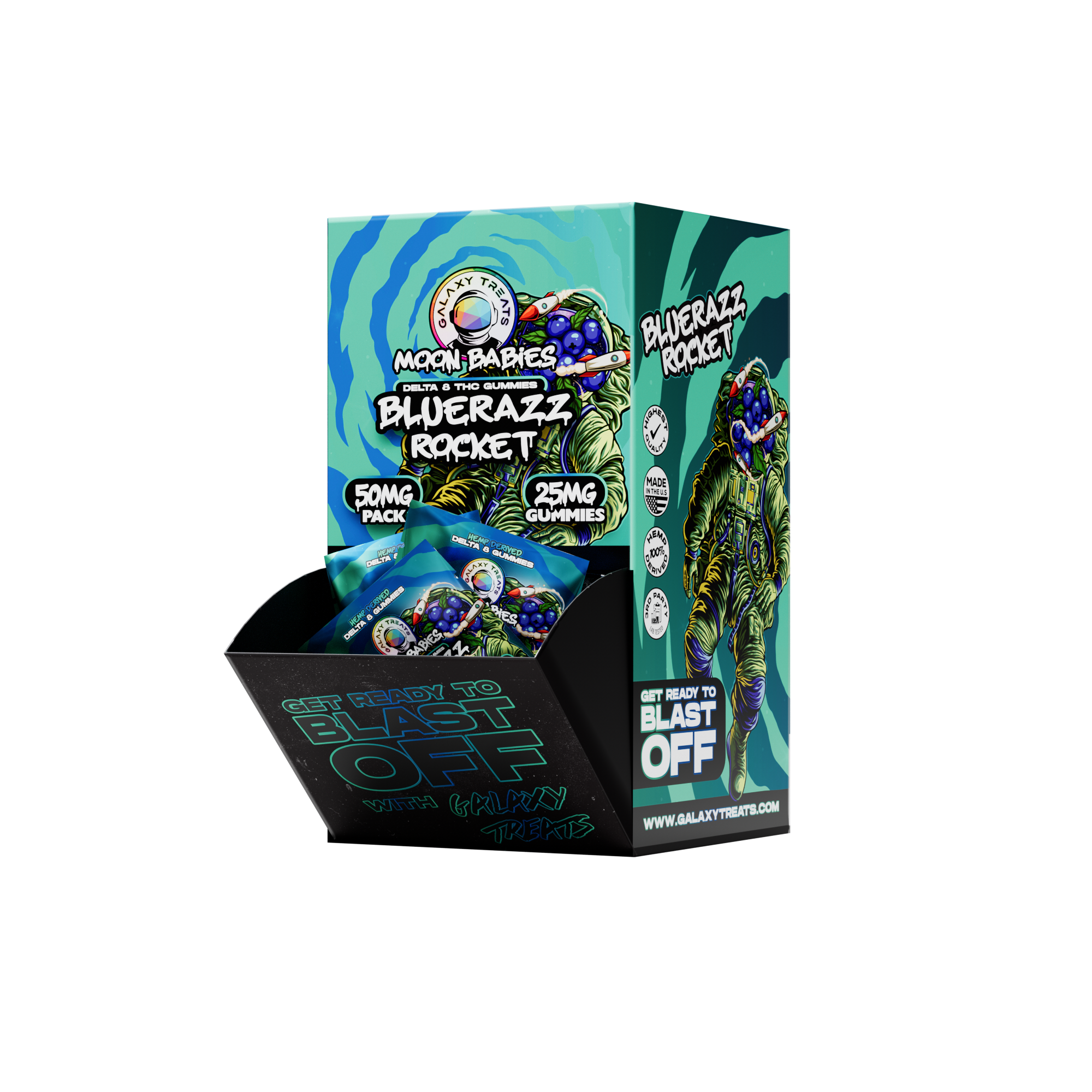 25mg D8 Gummies - BLUERAZZ ROCKET - 2pk/50ct Feeder