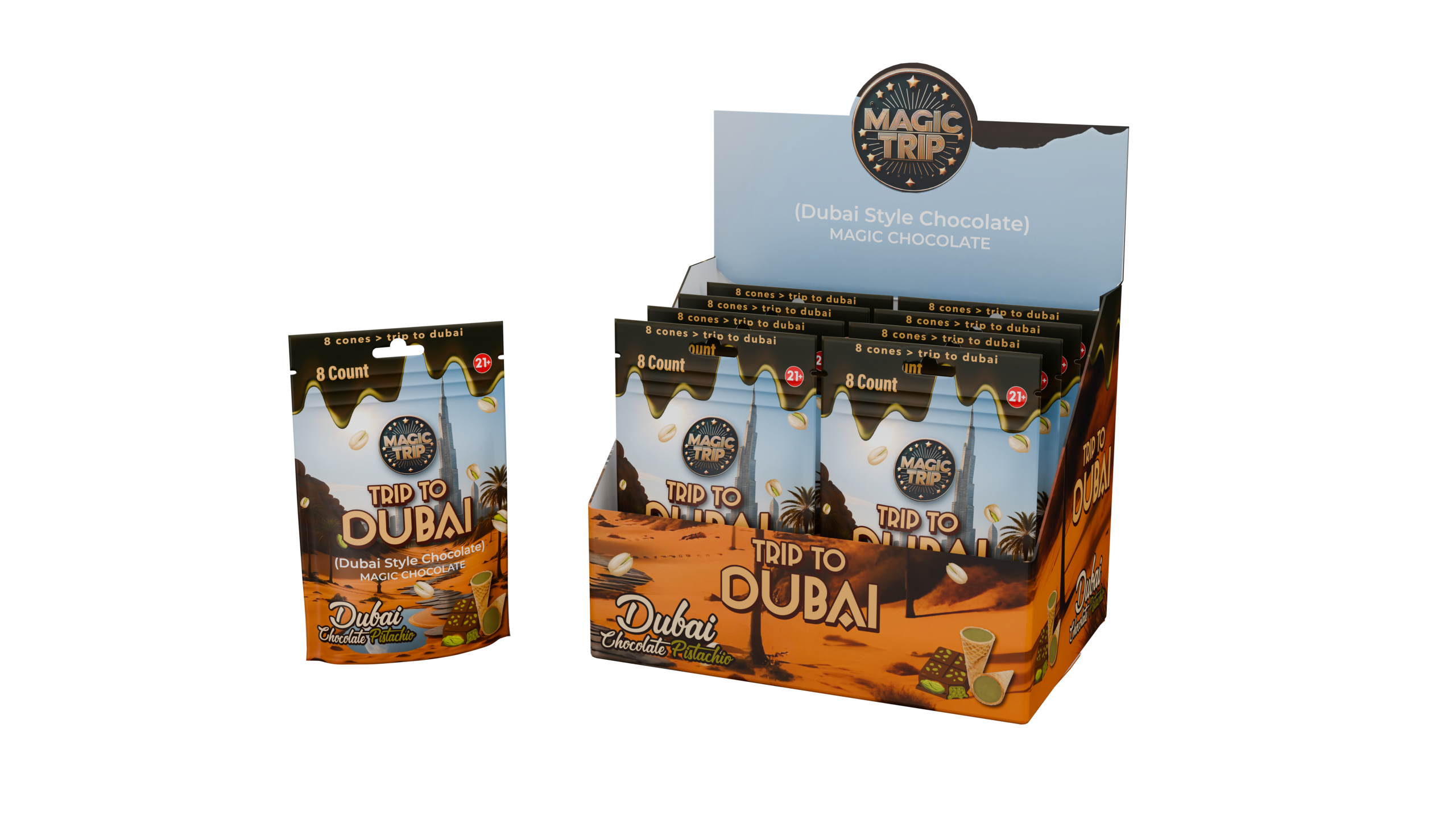 Dubai Chocolate Cones - 8 Cones - 10 Pack Per Display